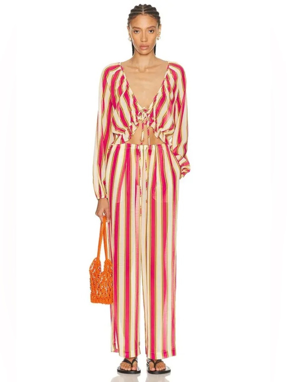 New FWRD Solid & Striped Seraphina Top & Ashling Pant Cabana Stripe Sheer Set xs